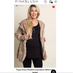 Pink blush Taupe fuzzy longsleeve maternity jacket